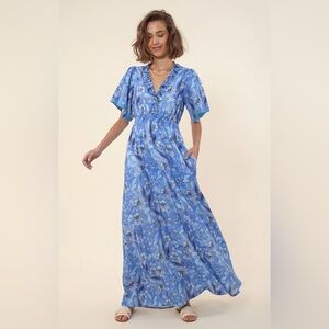 Hale Bob Rhona dress: Blue and White Paisley Maxi Sundress with Flutter Sleeves